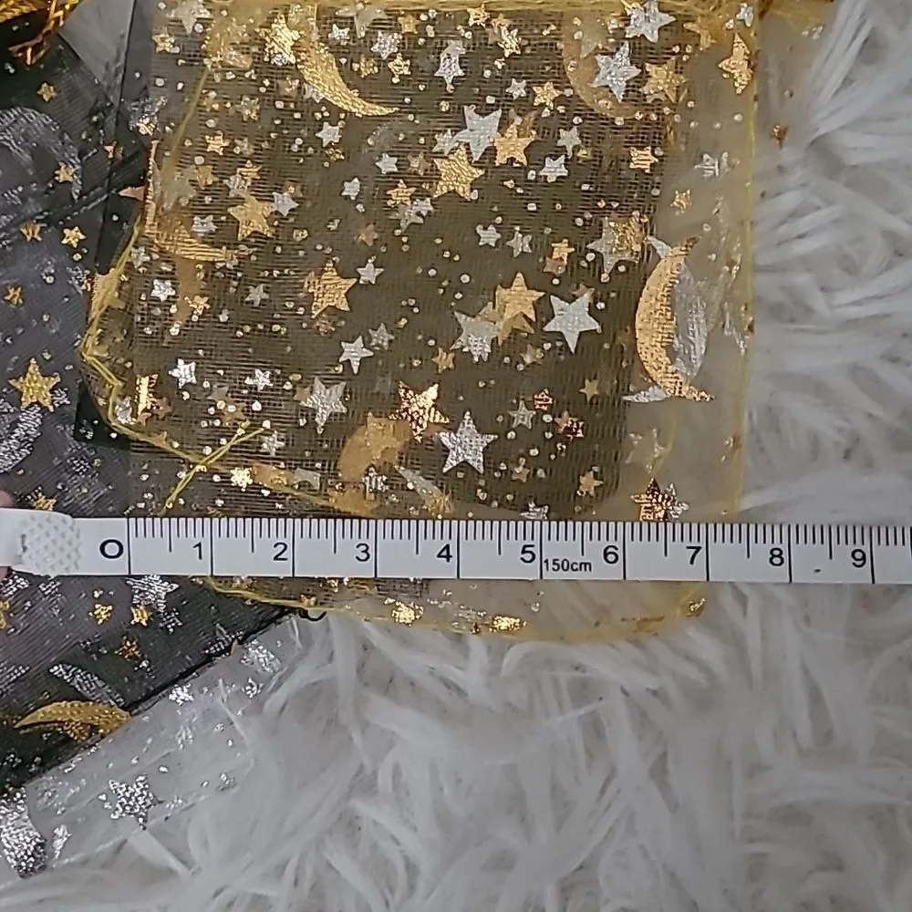 Sheer Organza Gift Bags Drawstring XSmall Metallic Stars Gold pink Colors Cinch